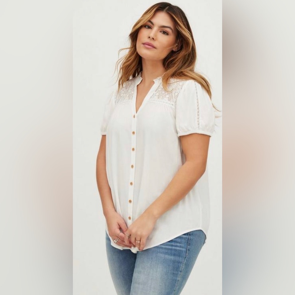 Torrid Button-Front Lace Inset Top